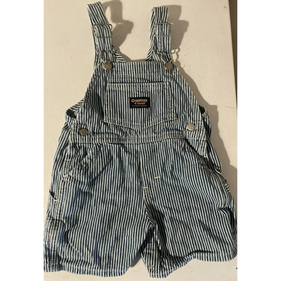 Vtg OshKosh B'gosh Vestbak Shortalls Overalls 18 M Toddler Blue Striped USA - Picture 1 of 7